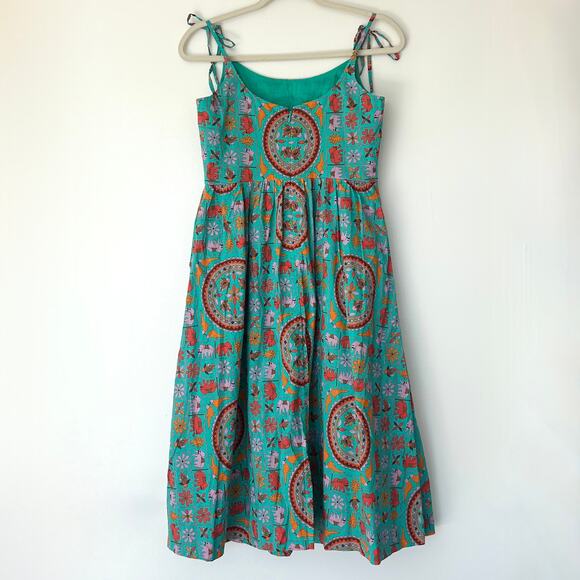EUC Drake’s for J.Crew Elephant Tile Print Dress 2 Tie Shoulder Cotton Sundress - Picture 14 of 16